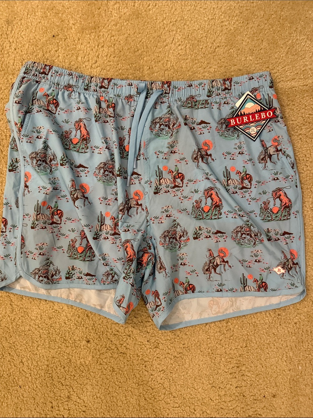 BURLEBO Sky Blue Desert Horse Print Swim Trunks